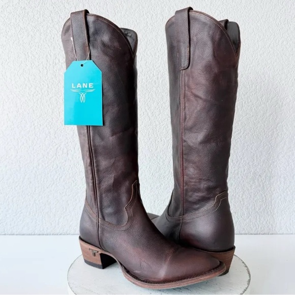 Lane Plain Jane Rustic Brown Heeled Western Boots cognac - Picture 2 of 10